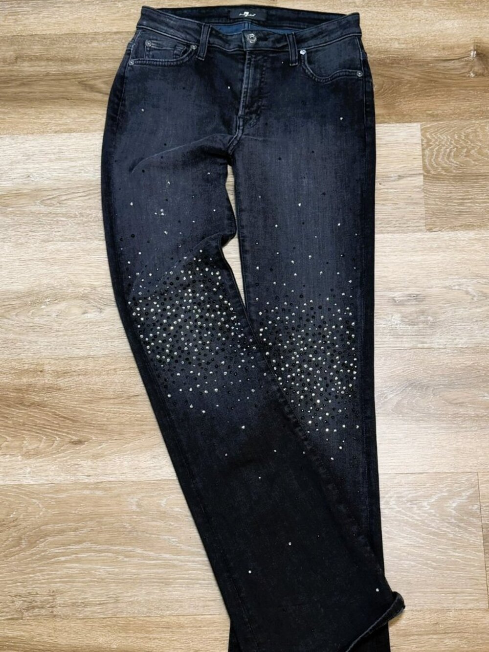 7 For All Mankind Women's Tailorless mid-rise Crystal Bootcut Jeans black Sz 28